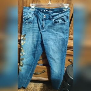 Inc Denim Skinny Leg Regular Fit Jeans with Yellow Flower Embroidery Size 8